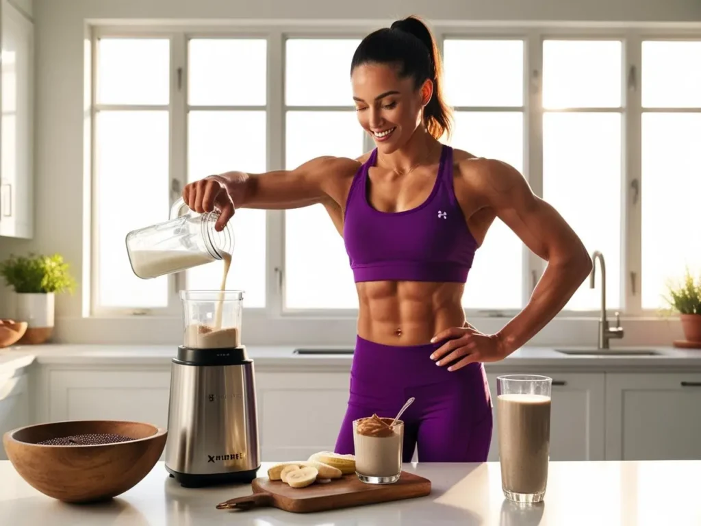 fitness a fit individual blending a plant-based protein shake post-workout, reinforcing the benefits of vegan protein for fitness.